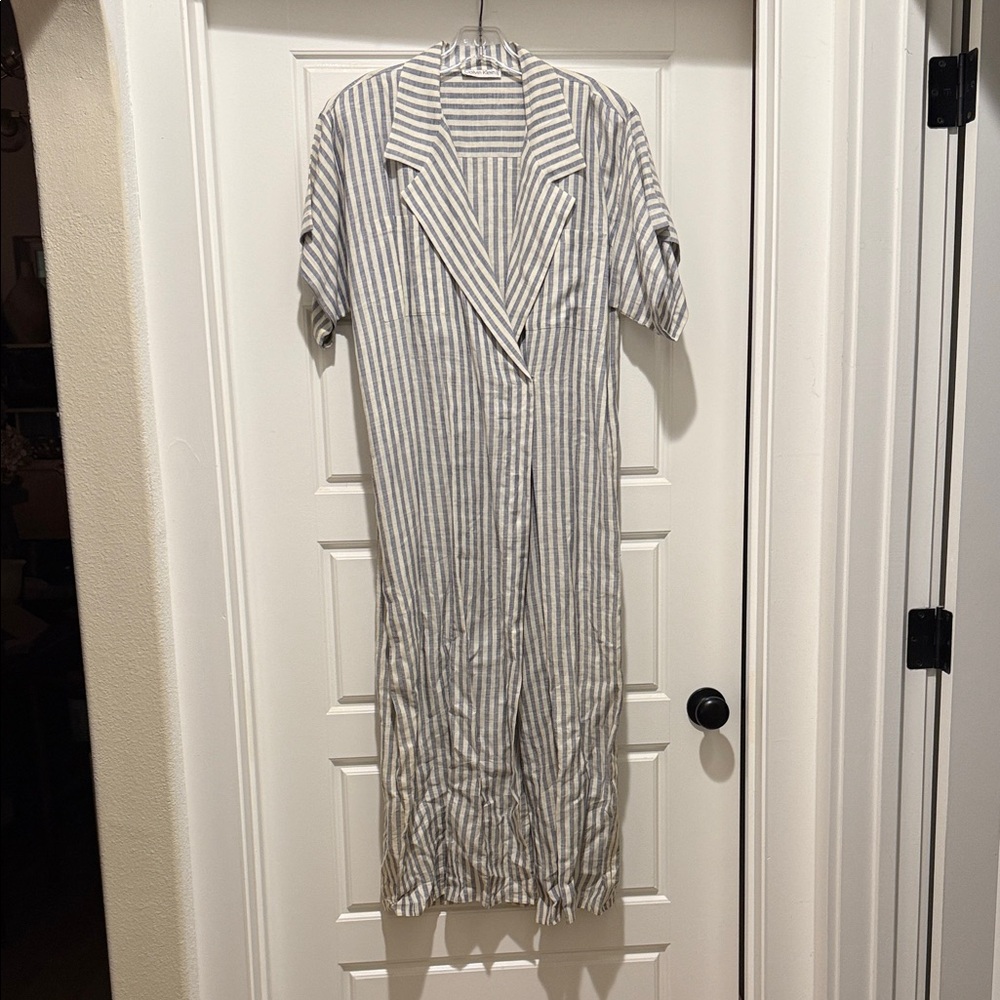 Calvin Klein Gray Striped Short Sleeve Wrap Dress